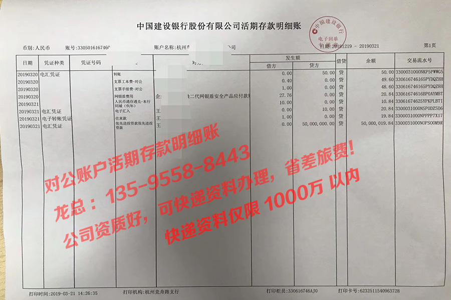 5千万建行对公账户活期存款明细账